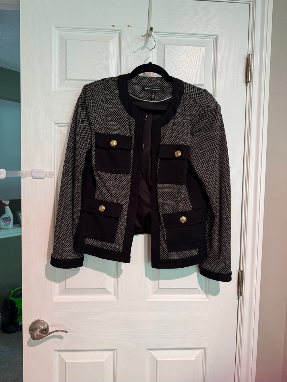 White House Black Market Black and Gray Patterned Pocket Jacket